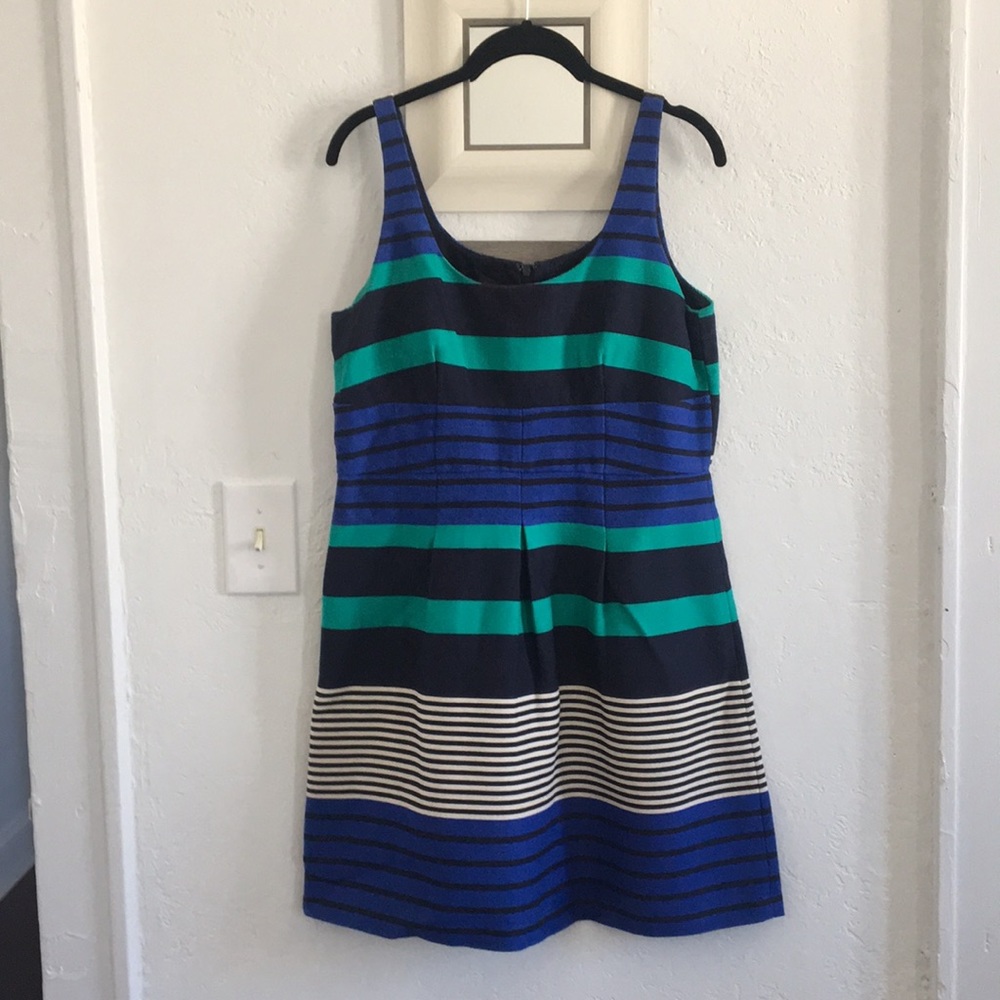 LOFT Blue green STRIPE fit and flare stripe dress